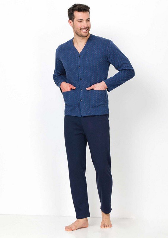 Pigiama Uomo Lungo Aperto Davanti Caldo Cotone Il Granchio cod.GP2037/A