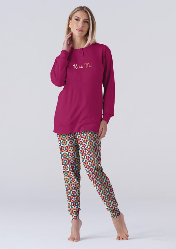 Pigiama Donna Caldo Cotone Lungo Karelpiù cod.KY7349