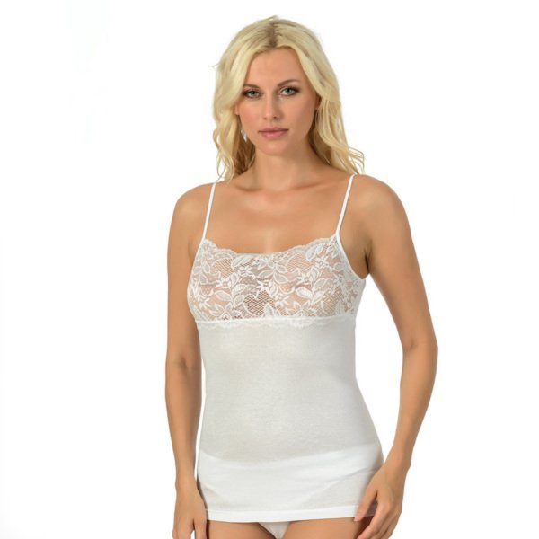 Canottiera Spalla Stretta Con Pizzo In Cotone Marlene Art.52647